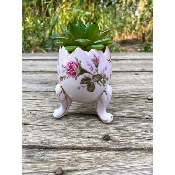 Vintage 1950s Porcelain Egg Shaped Footed  Vase planter Napco Handpainted - Picture 1 of 10